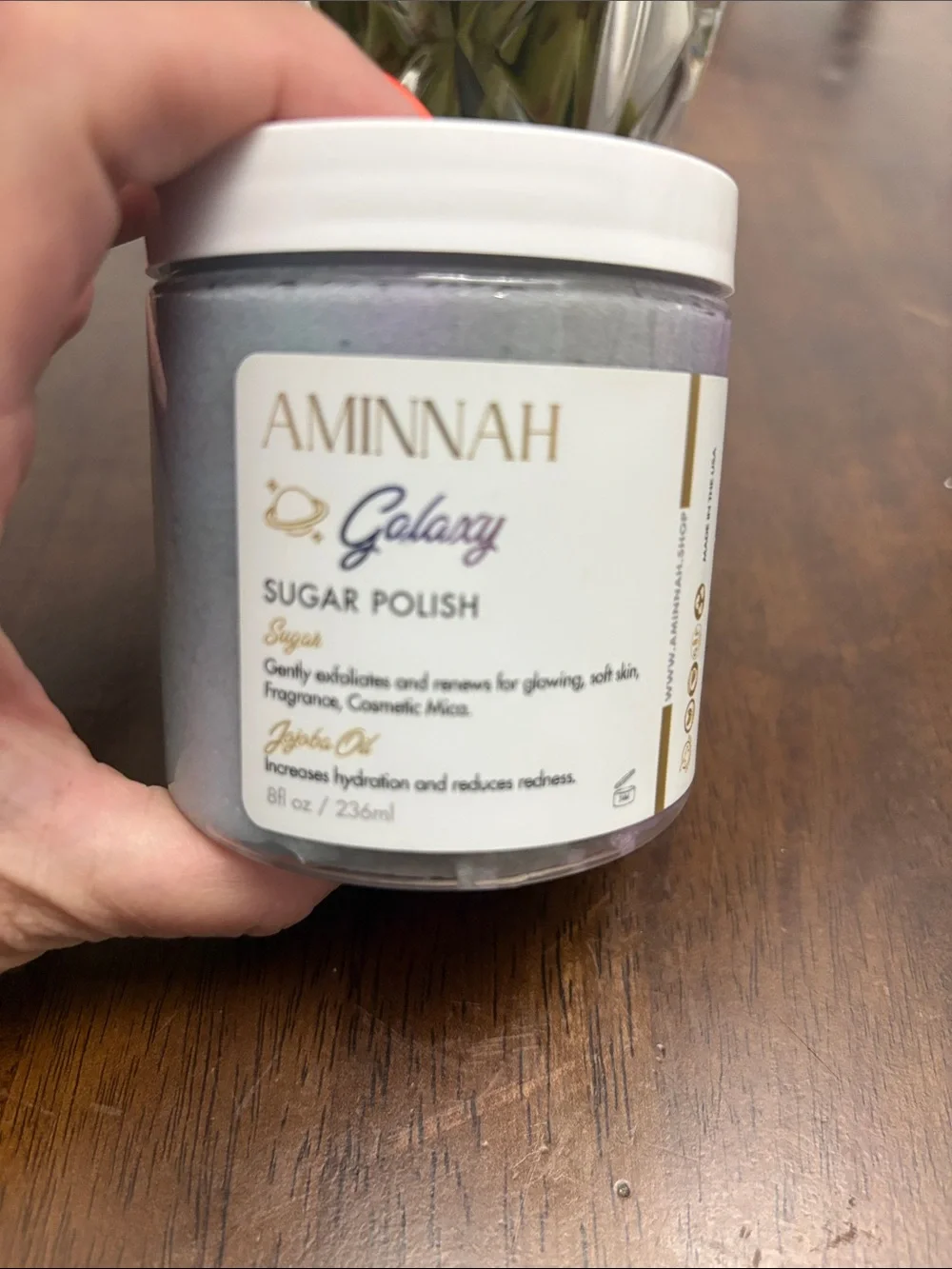 Aminnah Galaxy Sugar Polish – Iridescent Lavender Body Scrub. New
